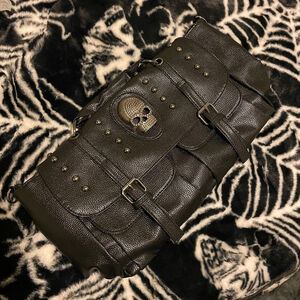 Black Gothic Skull Studded Retro & Edgy Crossbody Hand Shoulder Messenger Bag